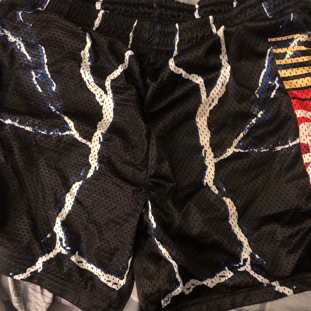 Men's Black Mesh Athletic Shorts with White Lightning Print